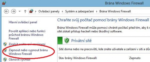 Brána Firewall pro Windows 8 - vypnutí a zapnutí