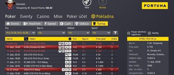 Fortuna Poker – MTT Omaha lobby