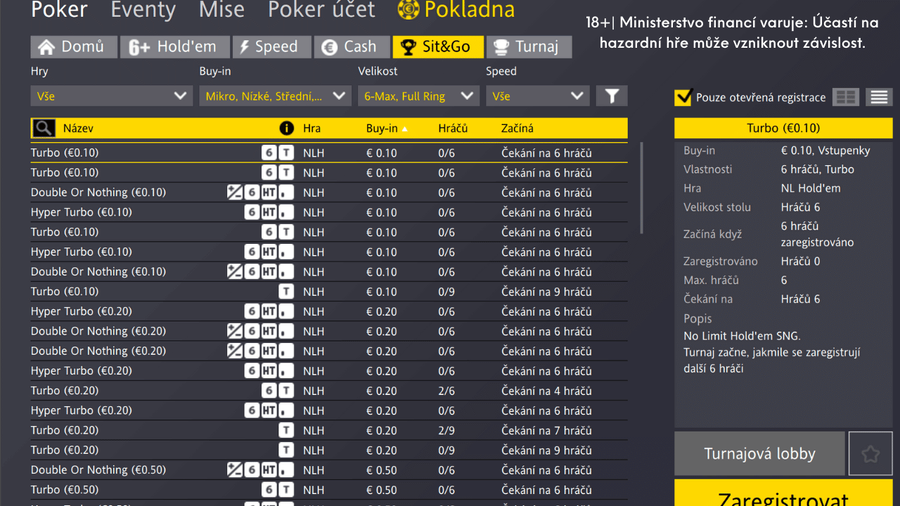 sit &amp; Go turnaje v lobby Fortuna Poker