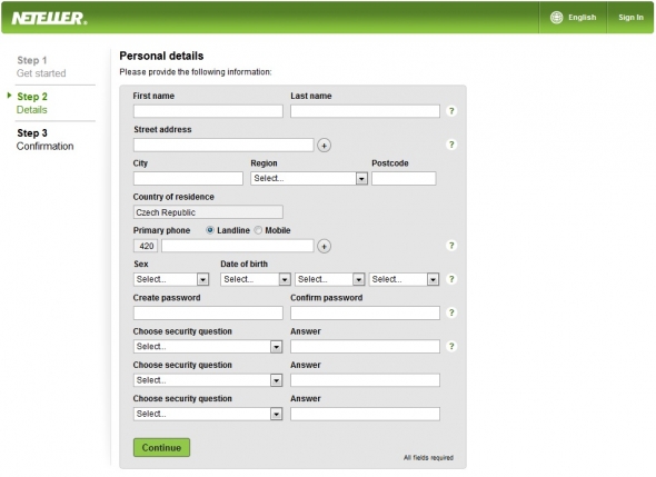 Neteller - Registrace 3