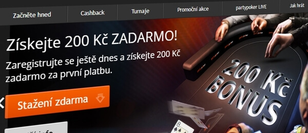 PartyPoker - registrace zdarma a bonus 200 Kč