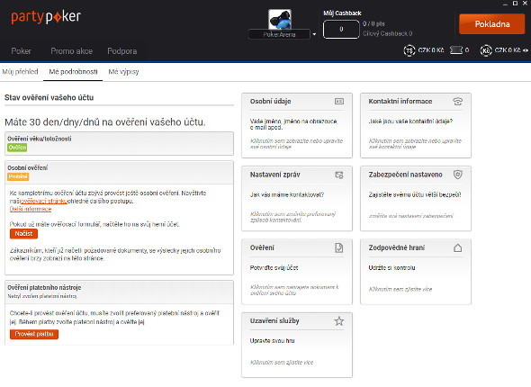 Ověření účtu na PartyPokeru