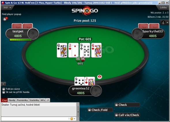 Spin and Go Sit and Go pokerové turnaje na online pokerové herně PokerStars - hra