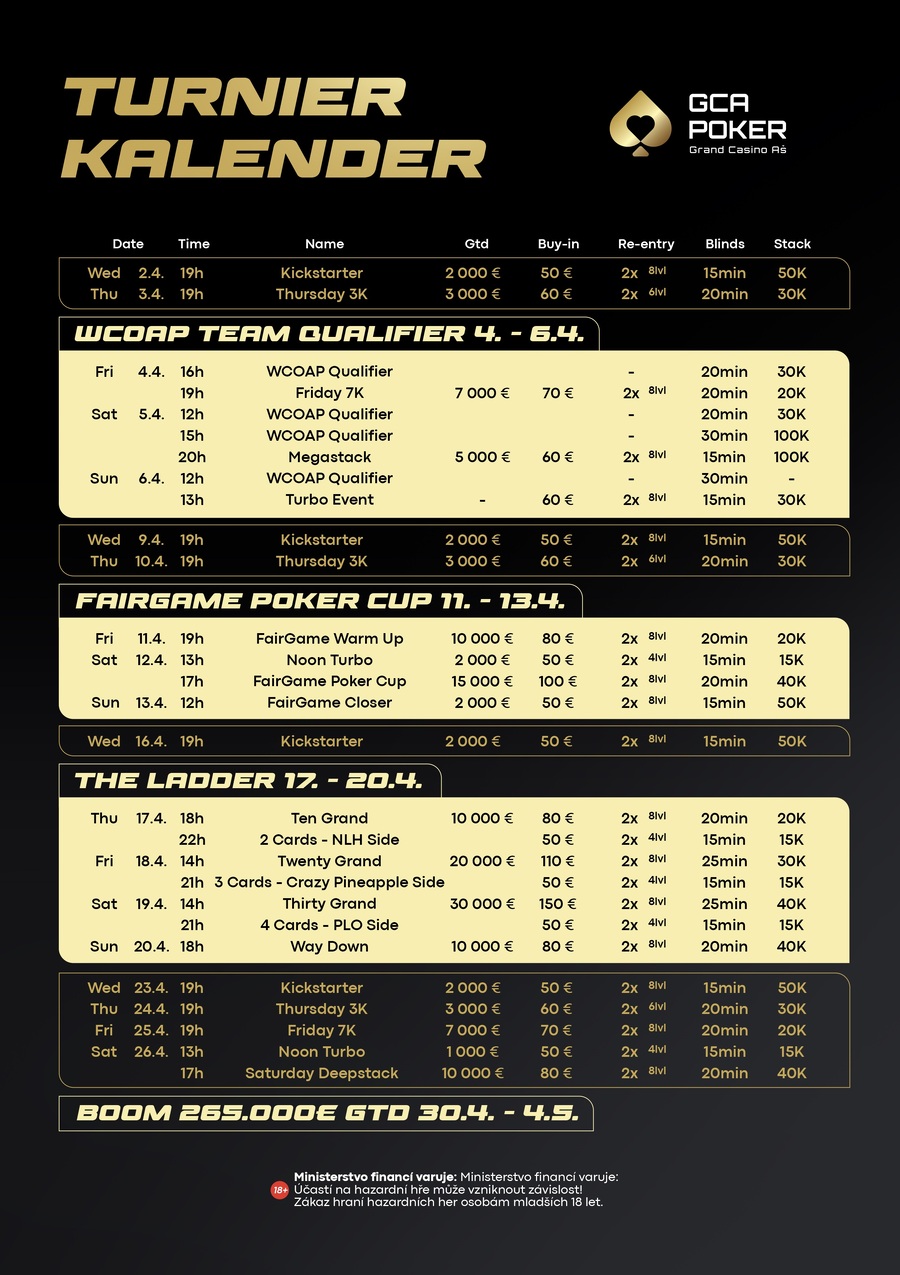 Program turnajů Grand Casino Aš
