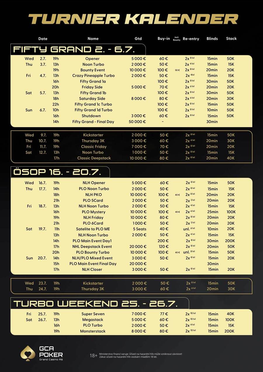 Program turnajů Grand Casino Aš