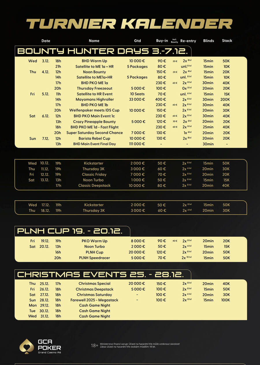 Program turnajů Grand Casino Aš