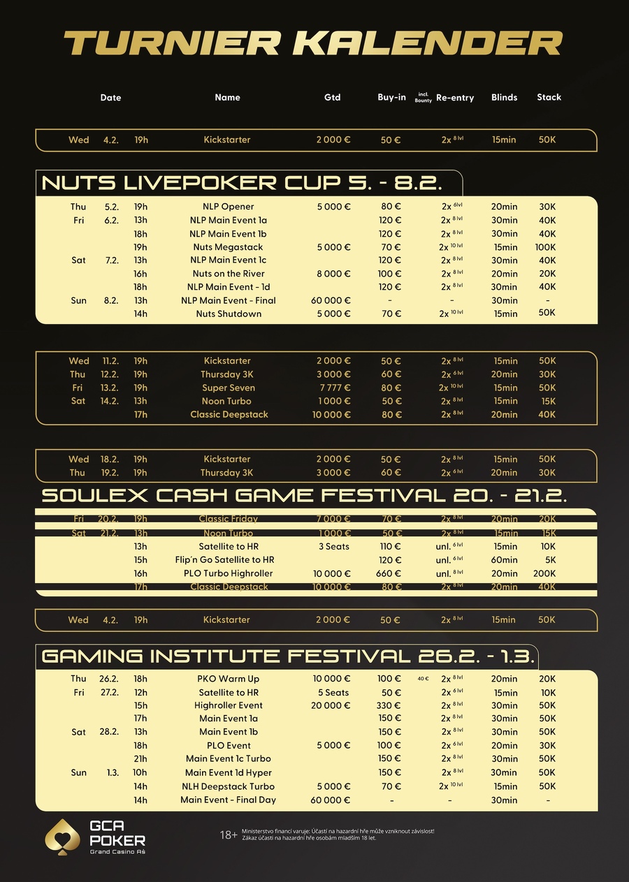 Program turnajů Grand Casino Aš