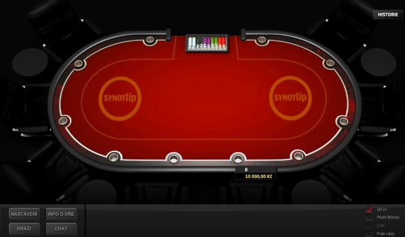 Takto vypadá rozložení stolu v Synot pokerové herně