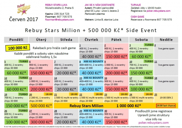 Rebuy Stars Casino – turnaje červen 2017