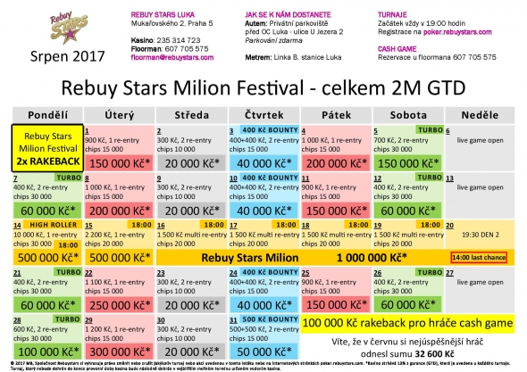 Rebuy Stars Casino – turnaje srpen 2017