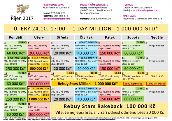 Rebuy Stars Casino – turnaje říjen 2017