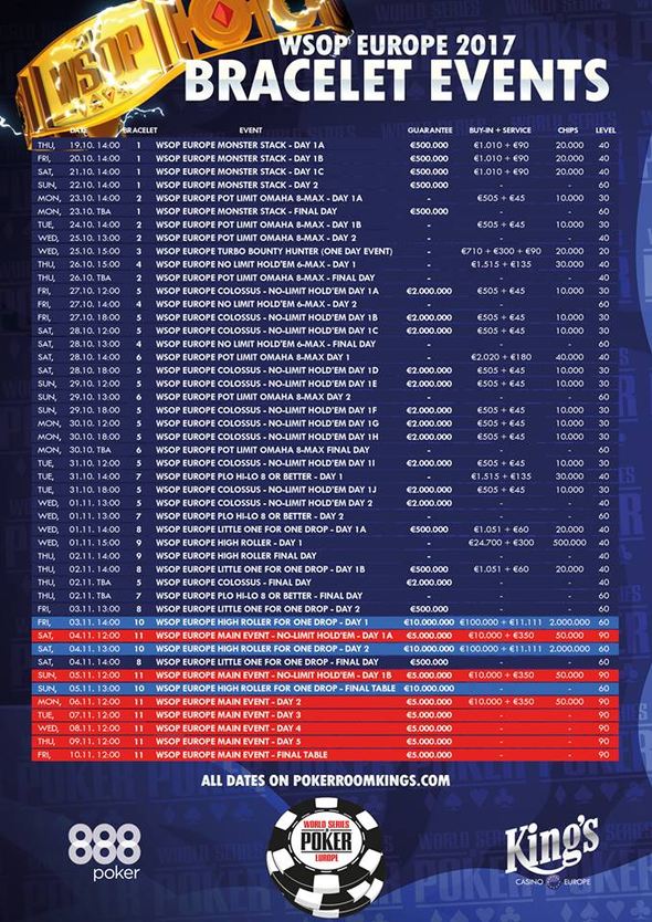 Program WSOP Europe v King's Casinu