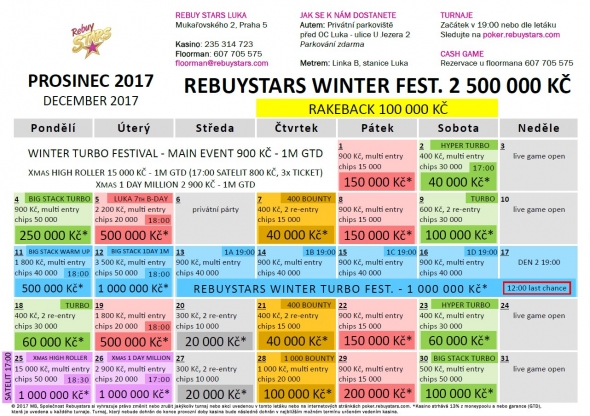 Rebuy Stars Casino – turnaje prosinec 2017