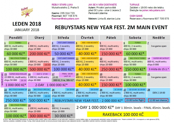 Rebuy Stars Casino – turnaje leden 2018