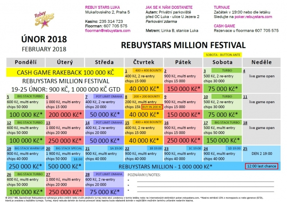 Rebuy Stars Casino – turnaje únor 2018