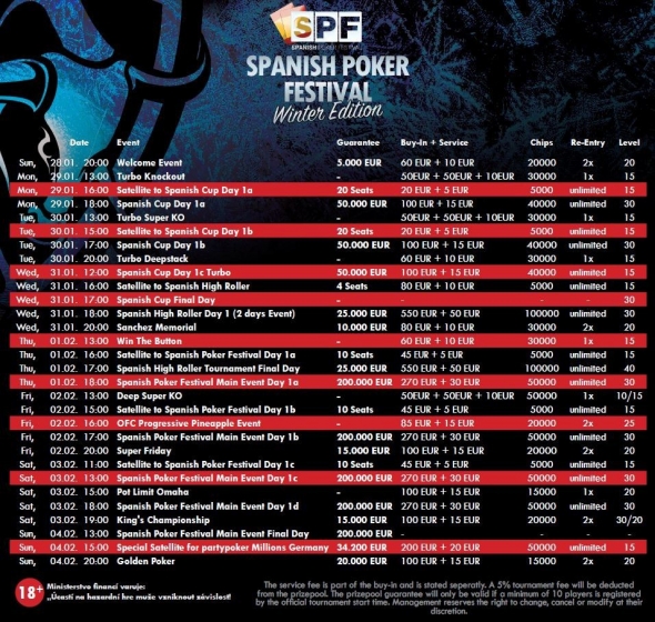 Spanish Poker Festival Winter Edition - program