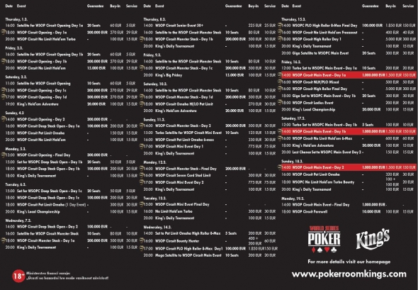 Program World Series of Poker Circuit Rozvadov - Spring Festival 2018