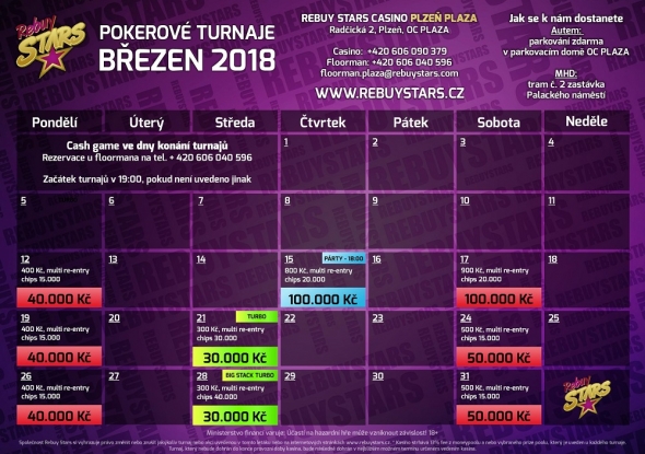 Březnové turnaje v Rebuy Stars Plzeň