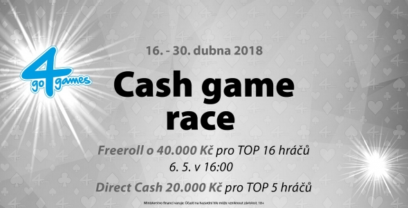 Dubnová Cash Game Race o 60 000 Kč v Go4Games Hodolany