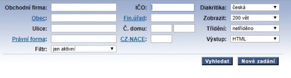 Přes ARES je možné vyhledávat všechny ekonomické subjekty registrované v ČR.