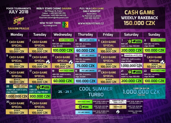 Rebuy Stars Casino Savarin – turnaje červenec 2018