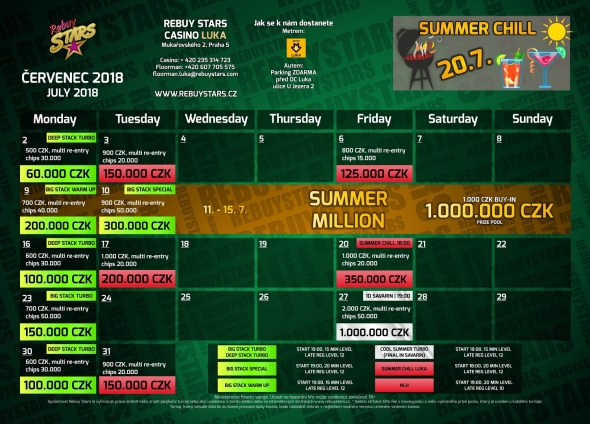 Rebuy Stars Casino Luka – turnaje červenec 2018