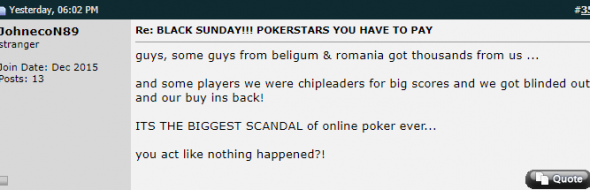 Tohle je největší skandál v dějinách online pokeru, píše uživatel 2+2 s přezdívkou JohnecoN89.