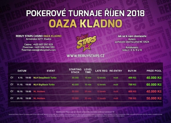 Rebuy Stars Casino Kladno – turnaje říjen 2018