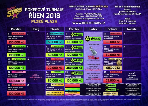 Rebuy Stars Casino Plzeň – turnaje říjen 2018
