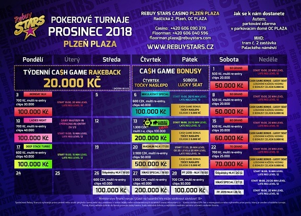 Rebuy Stars Casino Plzeň – turnaje prosinec 2018