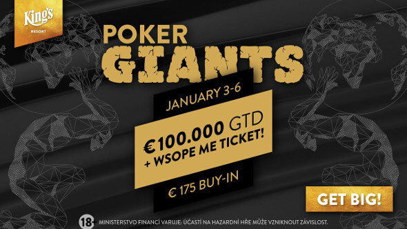 V Main Eventu Poker Giants se hraje o nejméně €100,000 v prize poolu, ale také o ticket do €10,300 Main Eventu WSOP Europe