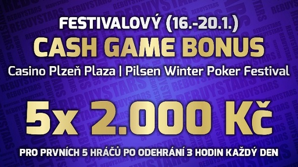 Rebuy Stars Plzeň Cash Game bonus 50 000 Kč