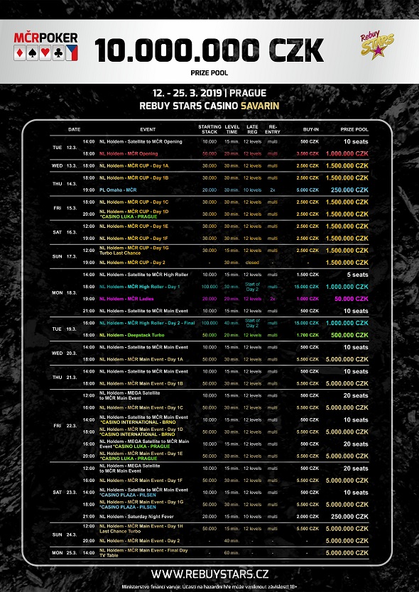 Rozpis MČR 2019 turnajů v Rebuy Stars Savarin