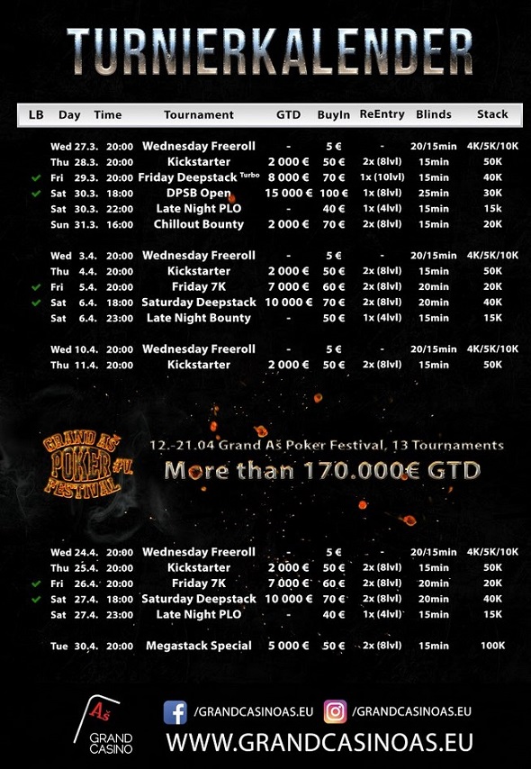 Grand Casino Aš – turnaje duben 2019