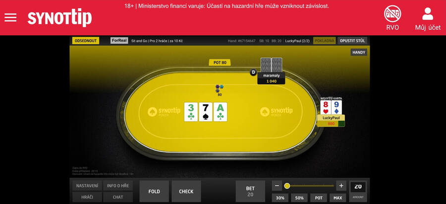SynotTip Poker můžete hrát v mobilní aplikaci pro Android