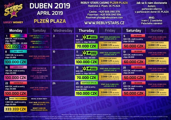 Dubnové turnaje v Rebuy Stars Plzeň Plaza