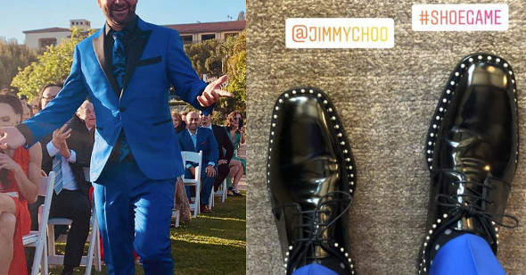 Daniel se pochlubil modrým oblekem, který mu na míru ušila lasvegaská firma STITCHED, a botami značky Jimmi Choo.