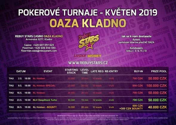 Květnové turnaje v Rebuy Stars Oaza Kladno