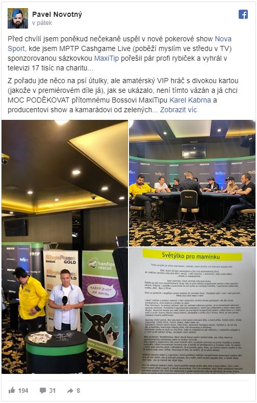 Pavlových 18 500 Kč mělo jít původně na psí útulky, sám výherce se ale rozhodl jinak.