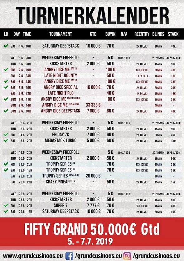 Program červnových turnajů v Grand Casinu