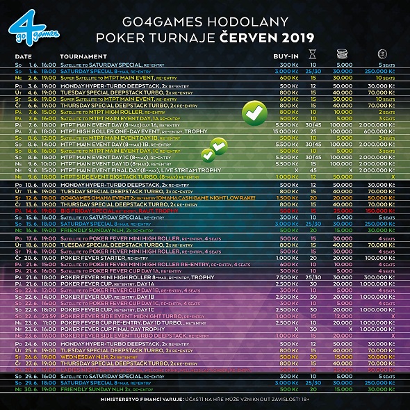 Červnové turnaje v Go4Games Casino Olomouc - herna Hodolany