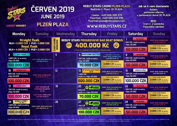 Červnové turnaje v Rebuy Stars Plzeň Plaza