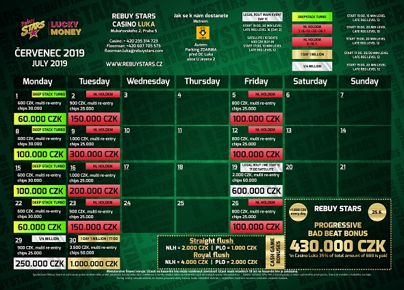Rebuy Stars Casino Luka – turnaje červenec 2019