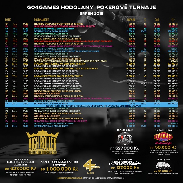 Srpnové turnaje v Go4Games Casino Olomouc - herna Hodolany