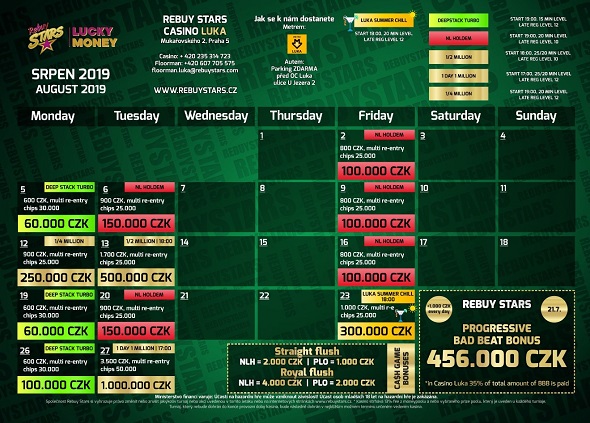 Rebuy Stars Casino Luka – turnaje srpen 2019