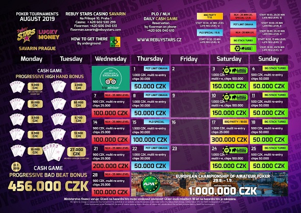 Rebuy Stars Casino Savarin – turnaje srpen 2019