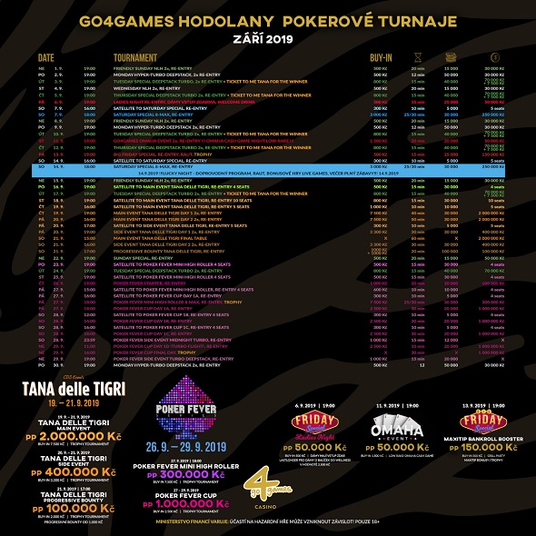 Zářijové turnaje v Go4Games Casino Olomouc - herna Hodolany