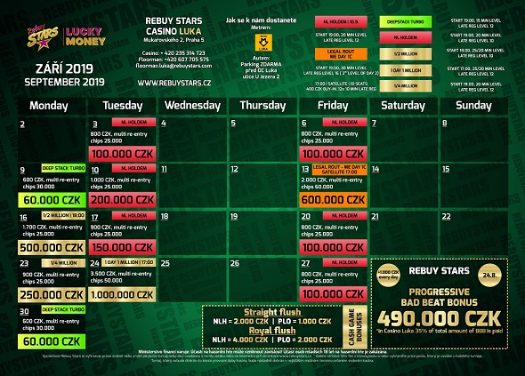 Rebuy Stars Casino Luka – turnaje září 2019