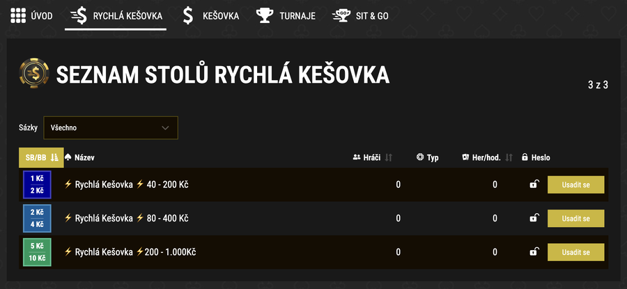 Rychlá kešovka v&nbsp;lobby herny Synot Tip Poker