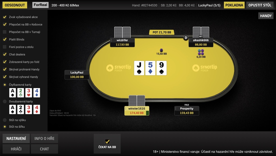 Synot Tip poker nabízí různé možnosti nastavení herního prostředí